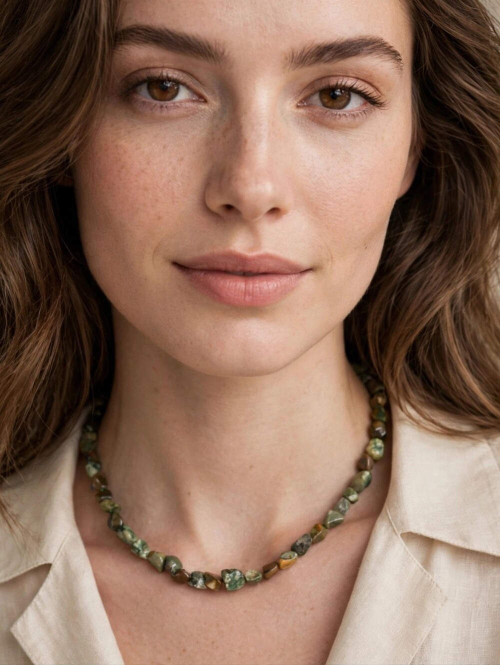 Green and Brown Jasper Chip Necklace - Women Jewelry